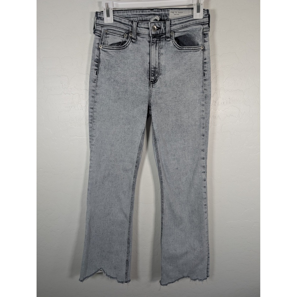 Rag & Bone Jeans Womens 25 Gray Marble Nina High Rise Ankle Flare Distressed Hem